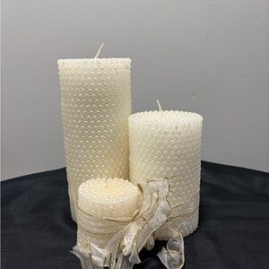 Elegant Cream Pearl Design Pillar Candle Set